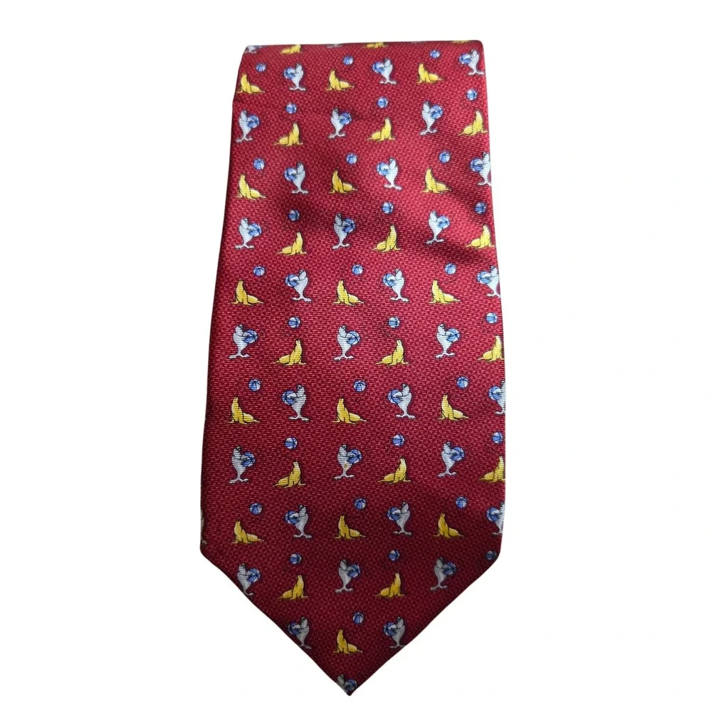 BEAUFORT The‎ Rack Men's Red 100% Silk Tie with Seal/Ball Pattern Made in Italy